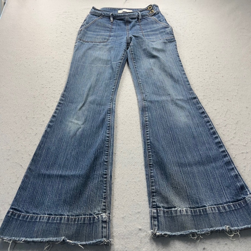Old Navy Vintage‎ Extra Flare Jeans Blue High Rise Y2K Side Button Womens Size 1
